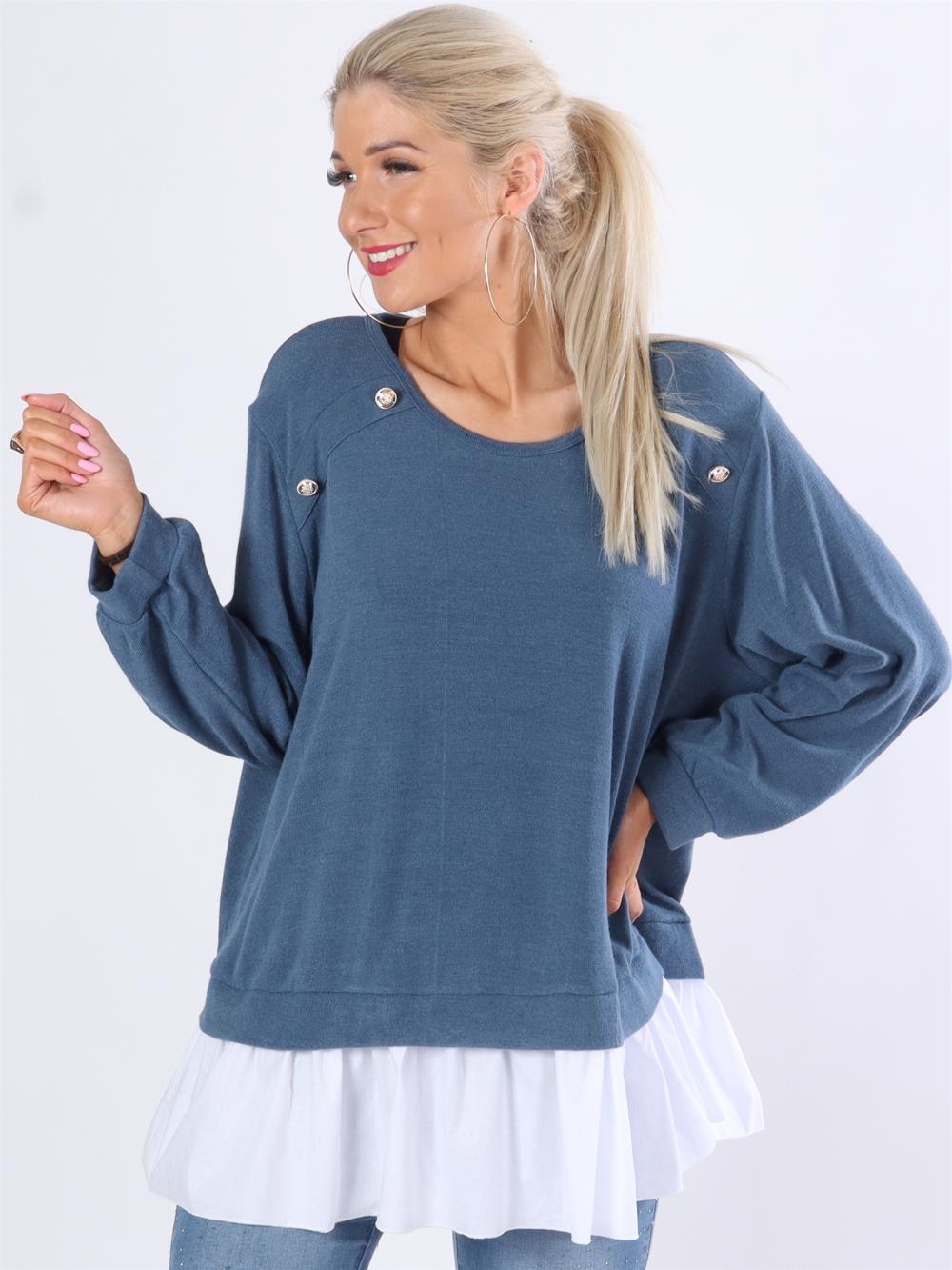 Maryan - Sort strikbluse med knapper og skjorte detalje